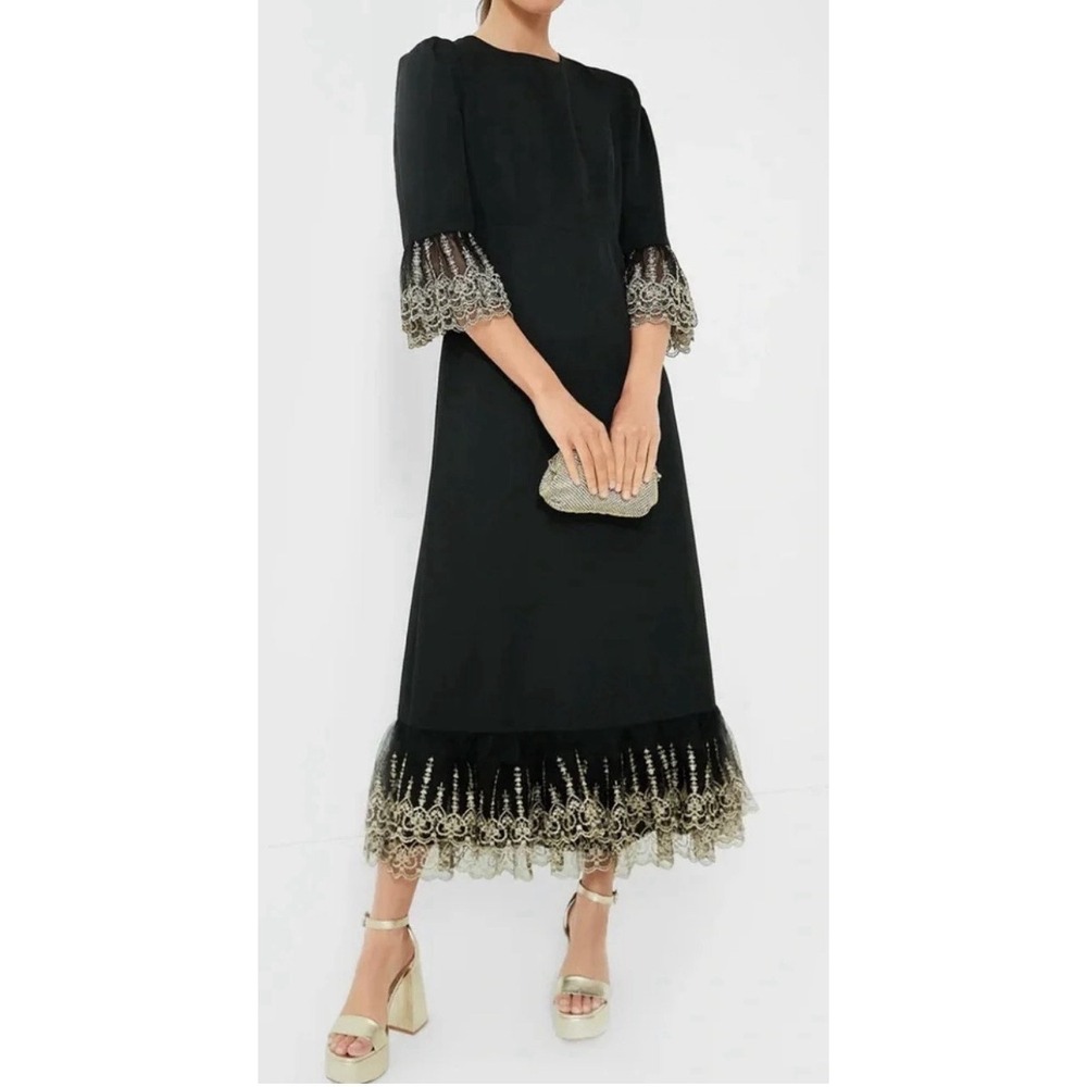 Pomander Place Size Large Lilith Gold Lace Maxi Dress Black Whimsigoth Festive